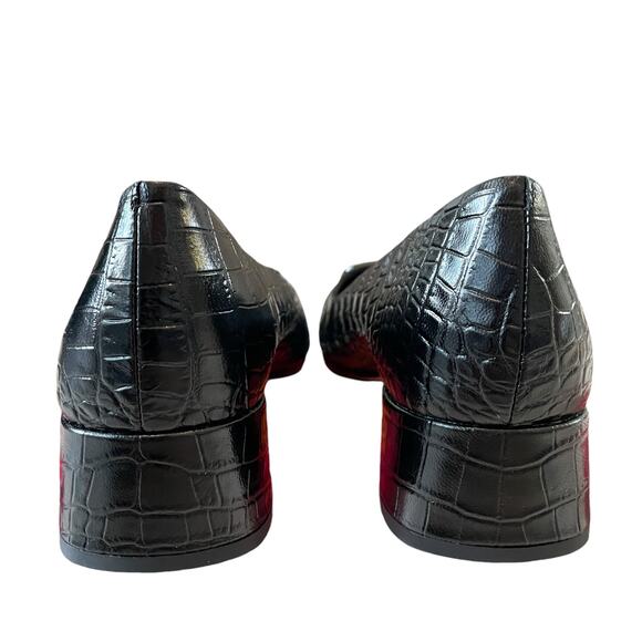 TORY BURCH Women Croc Leather Georgia Pump 25mm Black Size 7.5 New In Box - Picture 9 of 16